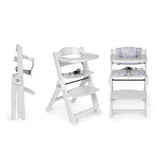Chaise haute bébé évolutive en bois Blanche et Grise
