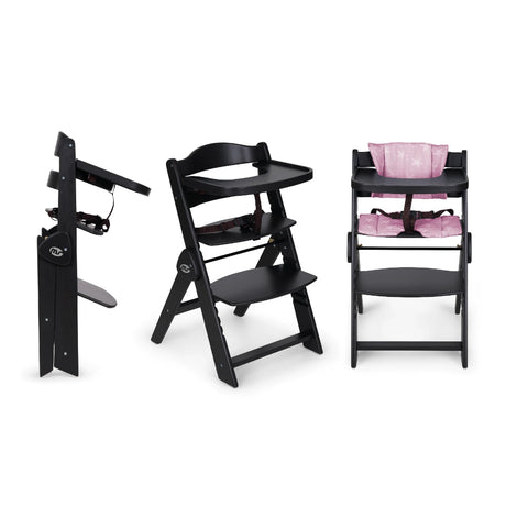 Chaise haute bébé évolutive en bois couleur Noire Rose