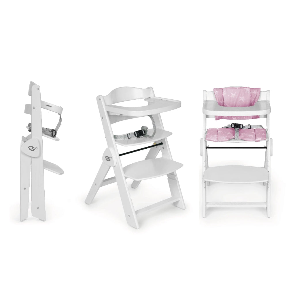 Chaise haute bébé évolutive en bois Blanc et Rose