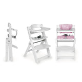 Chaise haute bébé évolutive en bois Blanc et Rose
