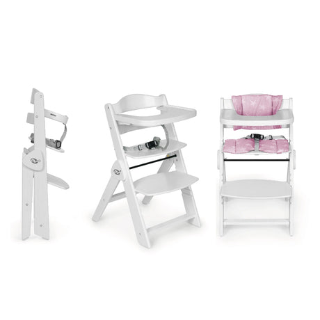 Chaise haute bébé évolutive en bois Blanc et Rose