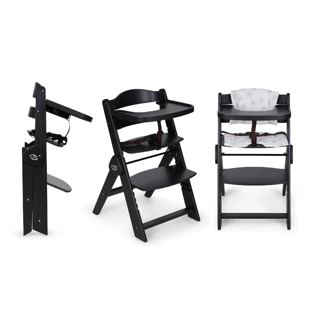 Chaise haute bébé évolutive en bois Noir et Gris