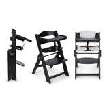 Chaise haute bébé évolutive en bois Noir et Gris
