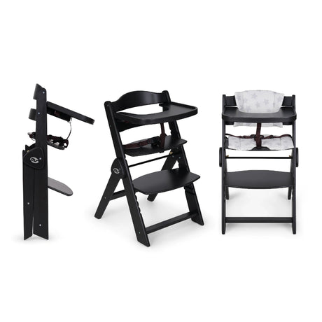 Chaise haute bébé évolutive en bois Noir et Gris
