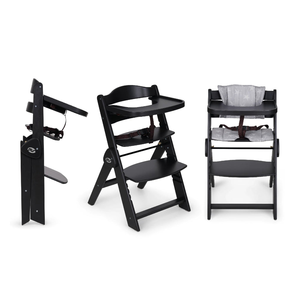 Chaise haute bébé évolutive en bois Noire et gris