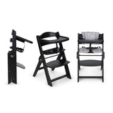 Chaise haute bébé évolutive en bois Noire et gris