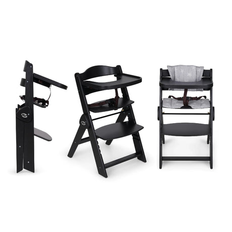 Chaise haute bébé évolutive en bois Noire et gris