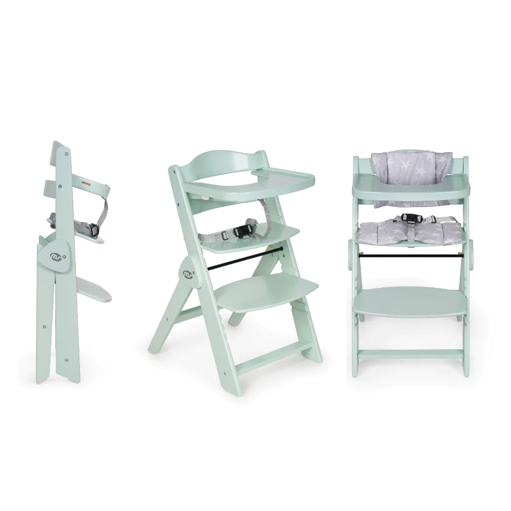 Chaise haute bébé évolutive en bois Vert d'eau et Gris