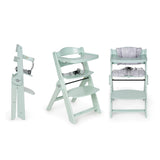 Chaise haute bébé évolutive en bois Vert d'eau et Gris