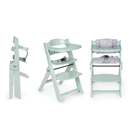 Chaise haute bébé évolutive en bois Vert d'eau et Gris