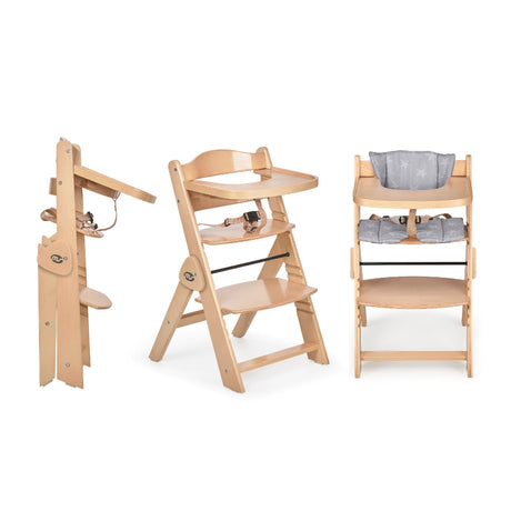 Chaise haute bébé évolutive en bois et Gris