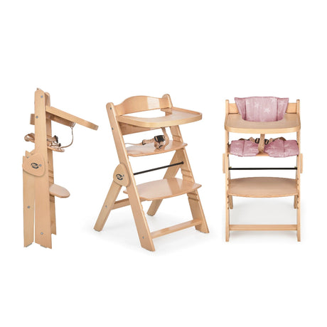 Chaise haute bébé évolutive en bois bois et Rose