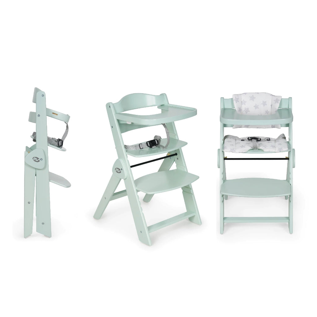 Chaise haute bébé évolutive en bois vert d'eau Blanc
