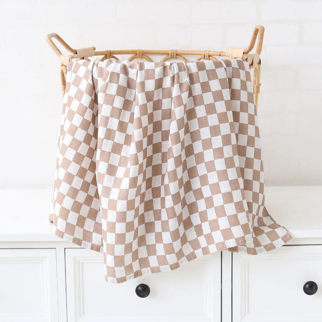 Lange bébé Couverture emmaillotage Damier Marron