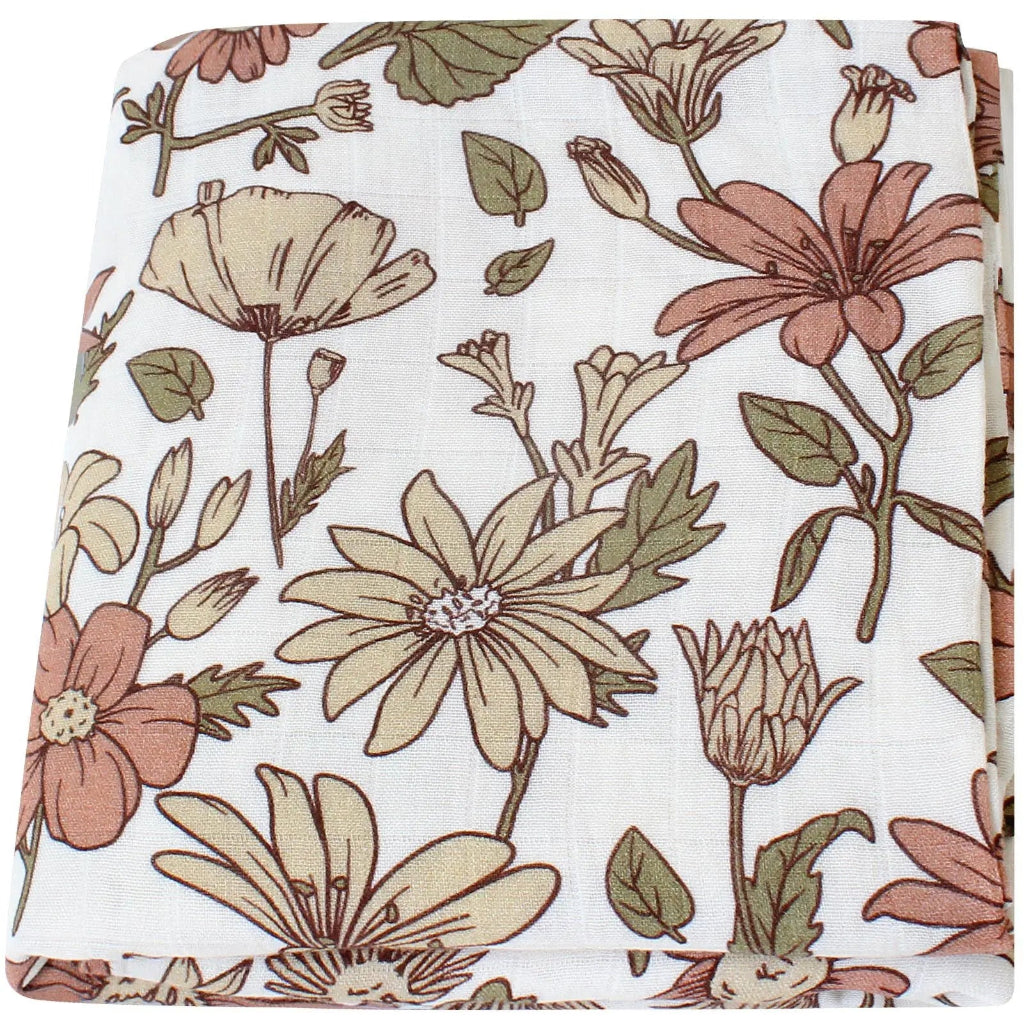 Maxi Lange bébé 120x120cm Modèle fleurs jaunes marron