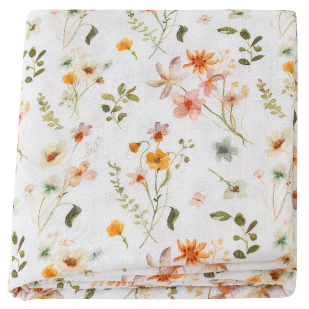 Maxi Lange bébé 120x120cm Modèle petite fleur orange