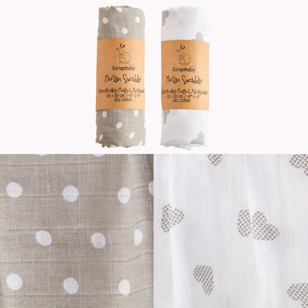 Lot de 2 Maxi Langes bébé  Coeur et à pois