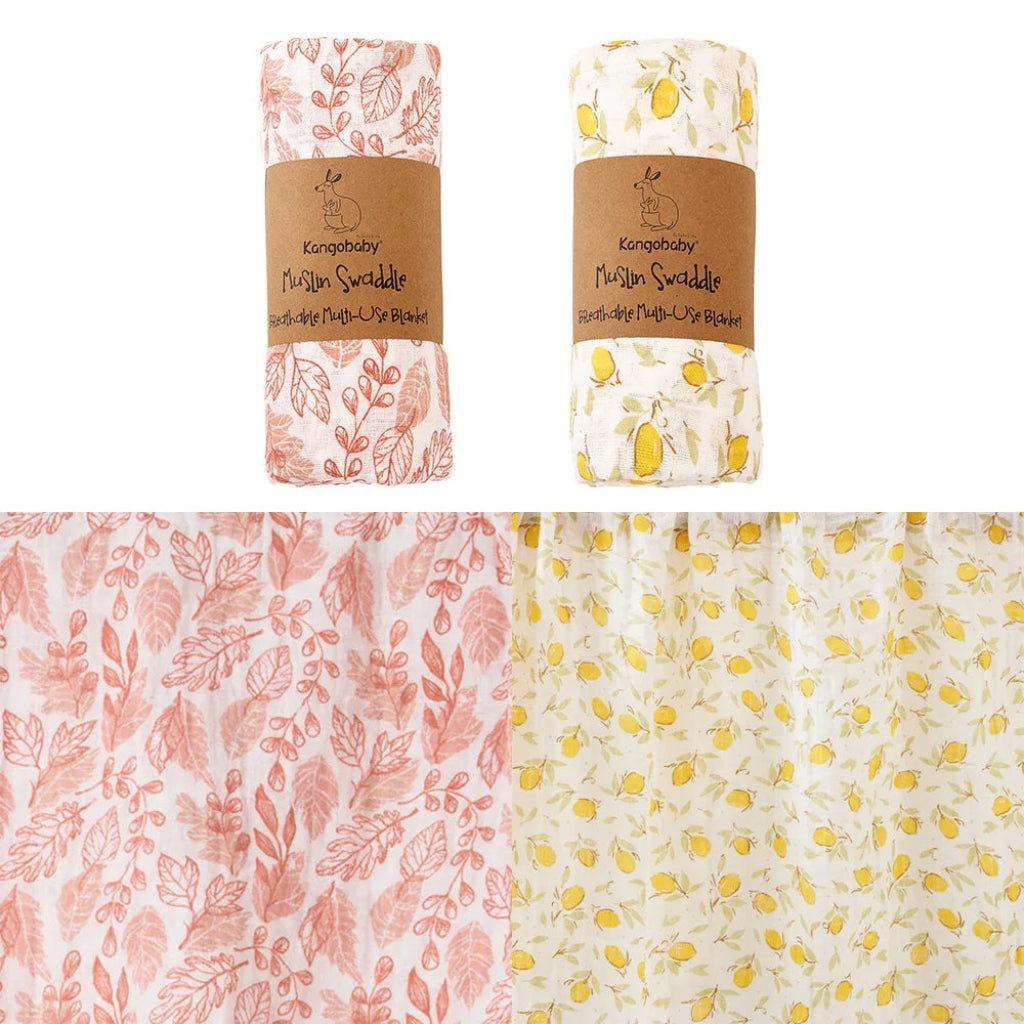 Lot de 2 Maxi Langes bébé  Fleurs et Citron