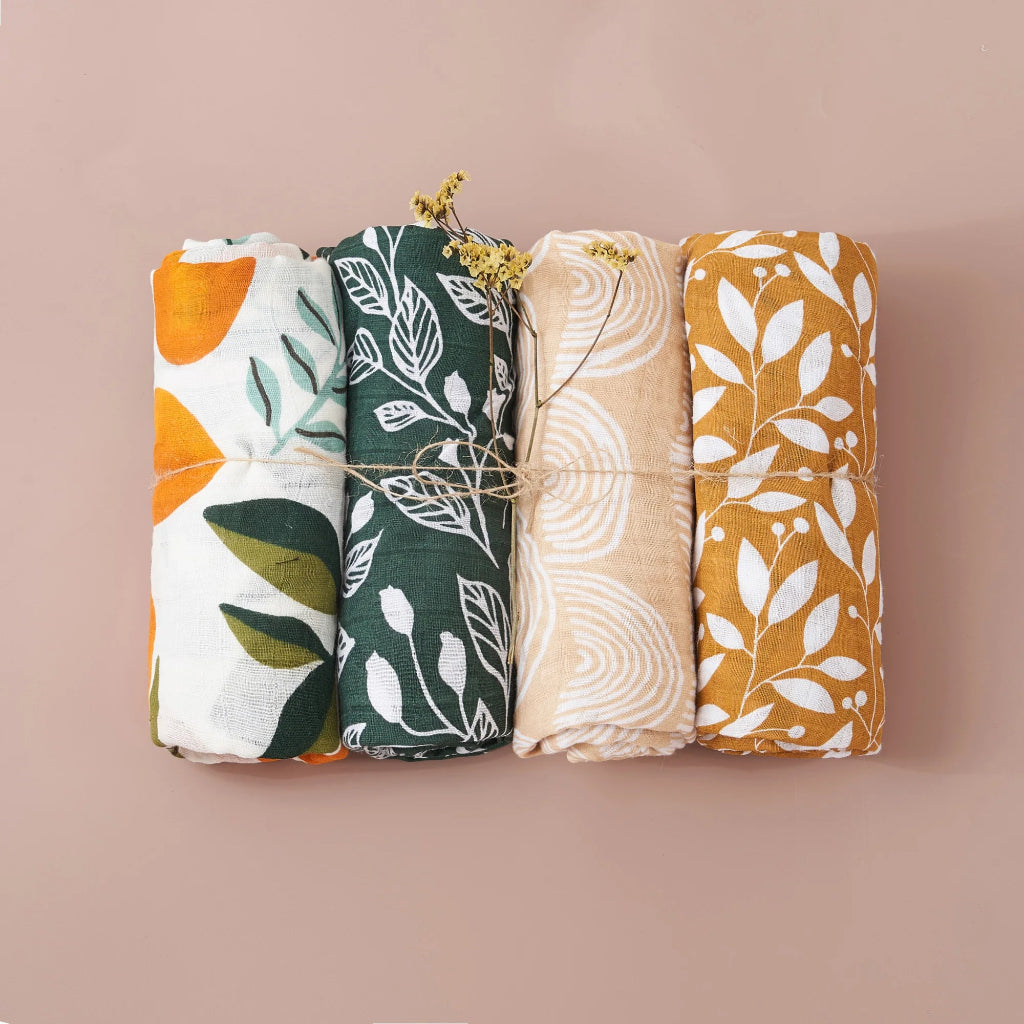 Lot de 4 maxi langes bébé emmaillotage Motifs FLeurs