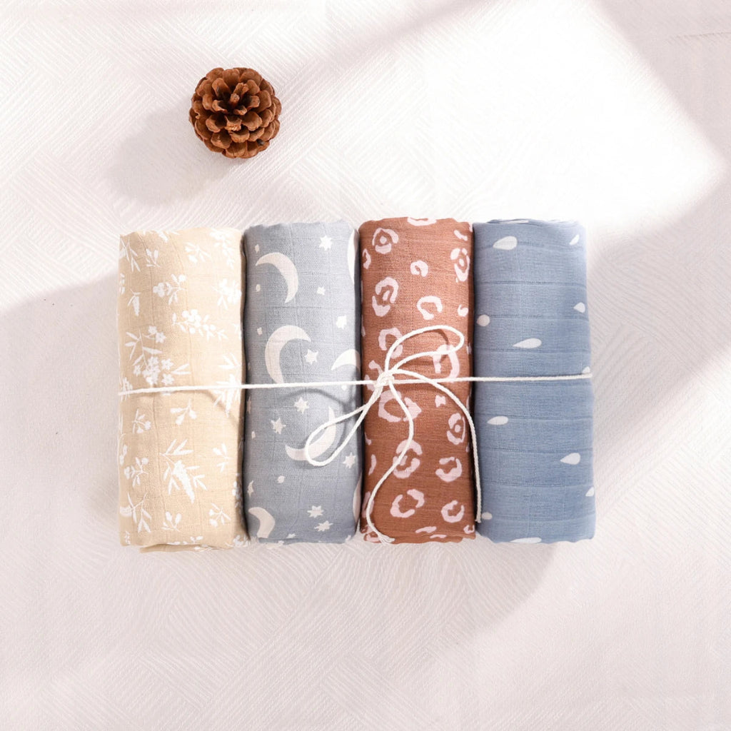 Lot de 4 maxi  langes bébé emmaillotage Motifs 2
