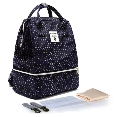 Sac à dos à langer avec matelas, poche isotherme Noir a pois