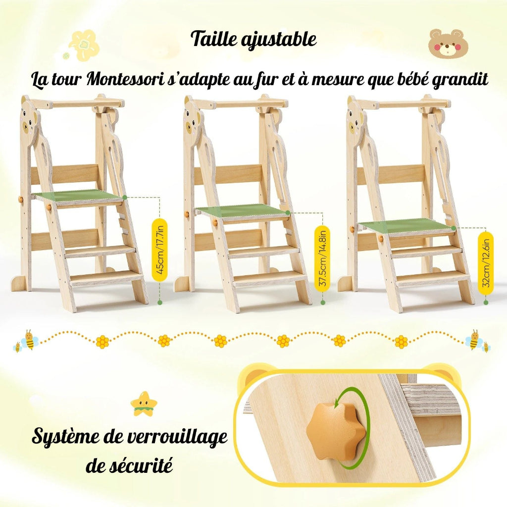 Hauteur de la tour pliable Montessori ajustable  