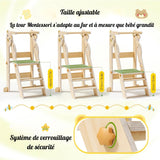 Hauteur de la tour pliable Montessori ajustable  