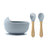 bol ventouse couverts bebe en silicone Bleu vouvert en bois