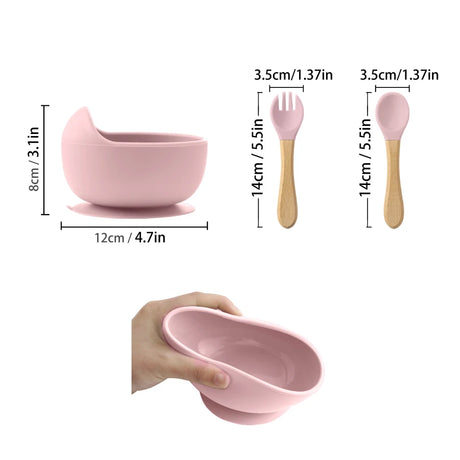 dimensions bol ventouse et couverts bebe en silicone 