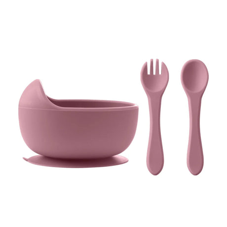 bol ventouse et couverts bebe en silicone Fushia